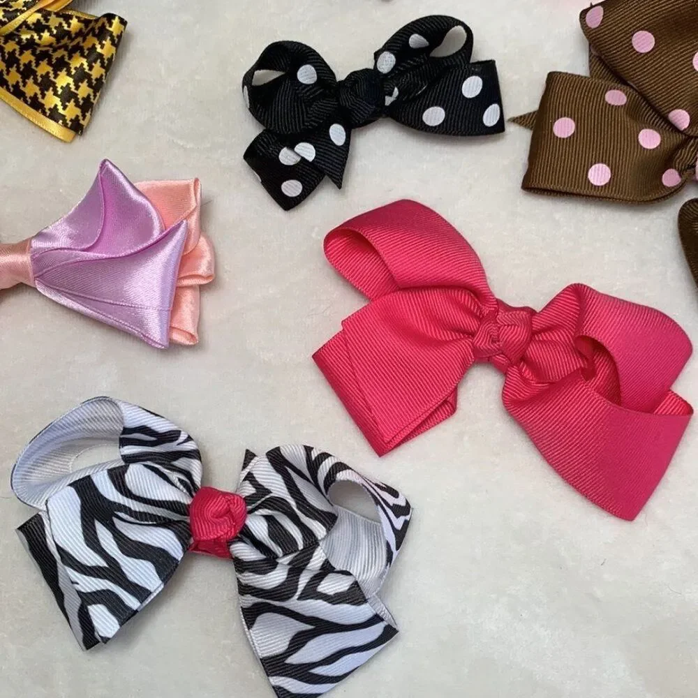 Lot of Nine Hair Bow Barrettes for Kids Hair